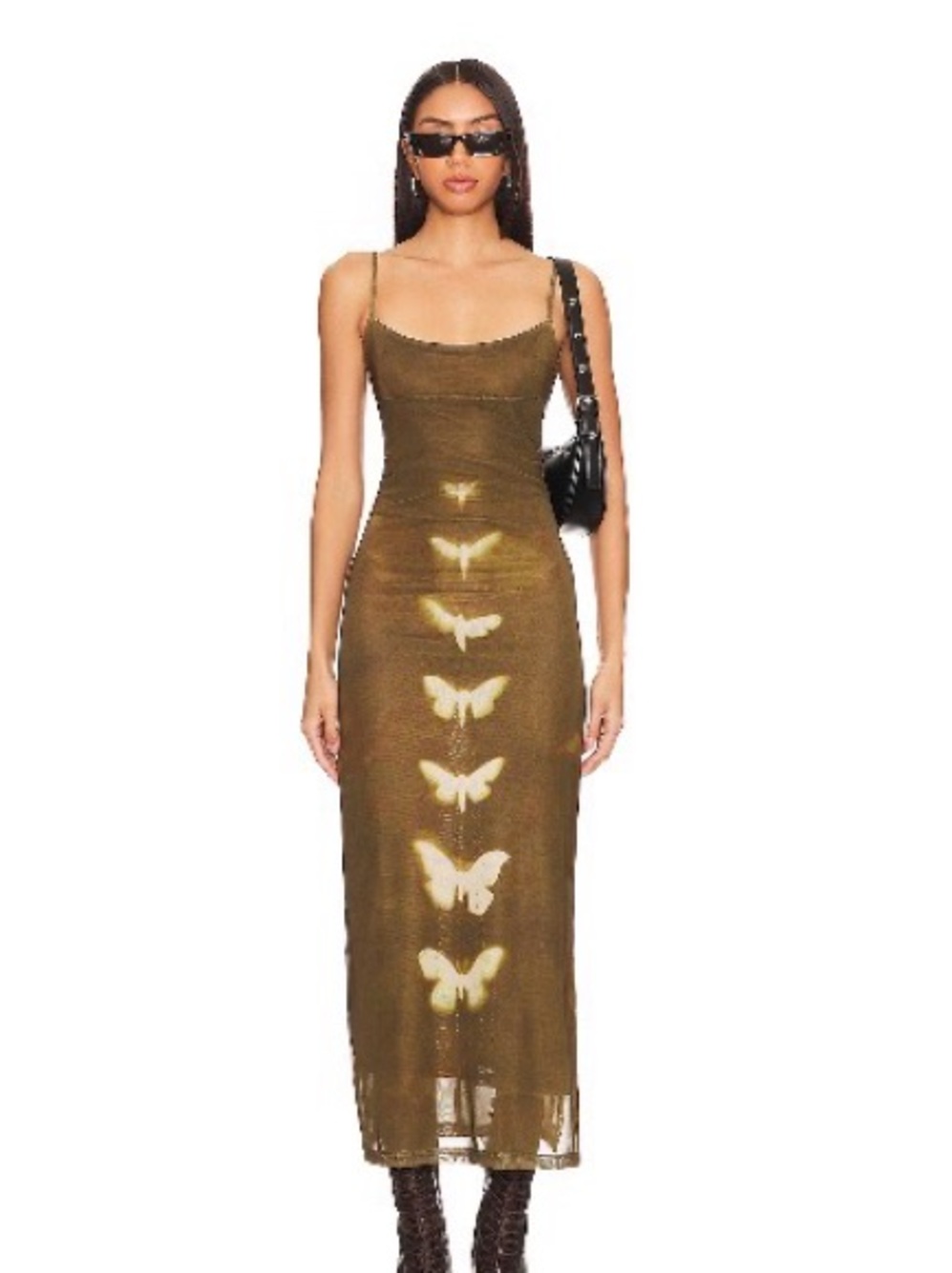 superdown Olive Butterfly-Print Slip Maxi Dress